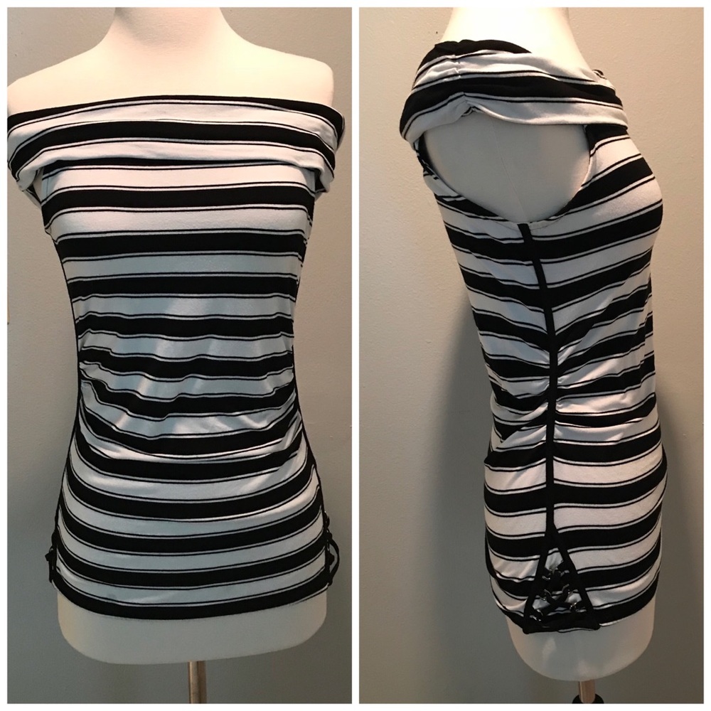 WHBM off the shoulder black and white top